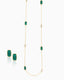 Yellow gold-plated long necklace with matching earrings featuring malachite color