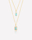 18K yellow gold-plated two-layered necklace featuring an emerald-shaped turquoise stone with pure zircon accents