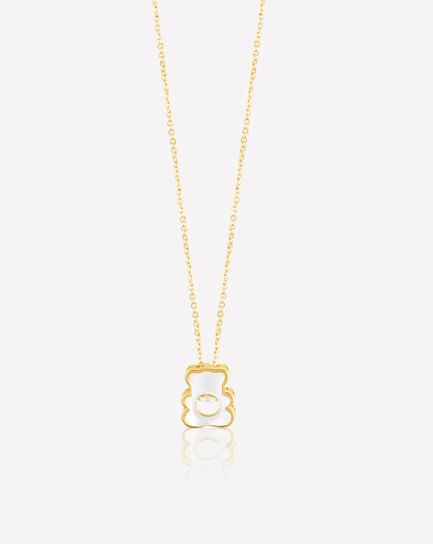 Yellow gold-plated Hello Kitty necklace with mother of pearl and zircon stones الصورة الرئيسية