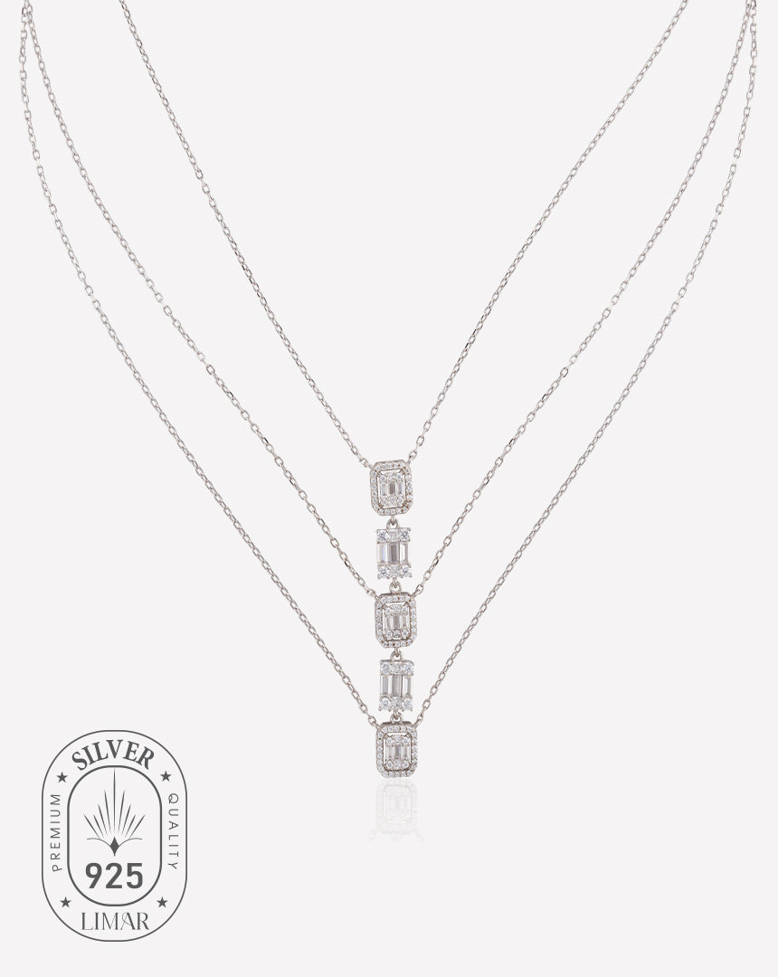 Velora 925 sterling silver layered necklace with baguette zircon stones