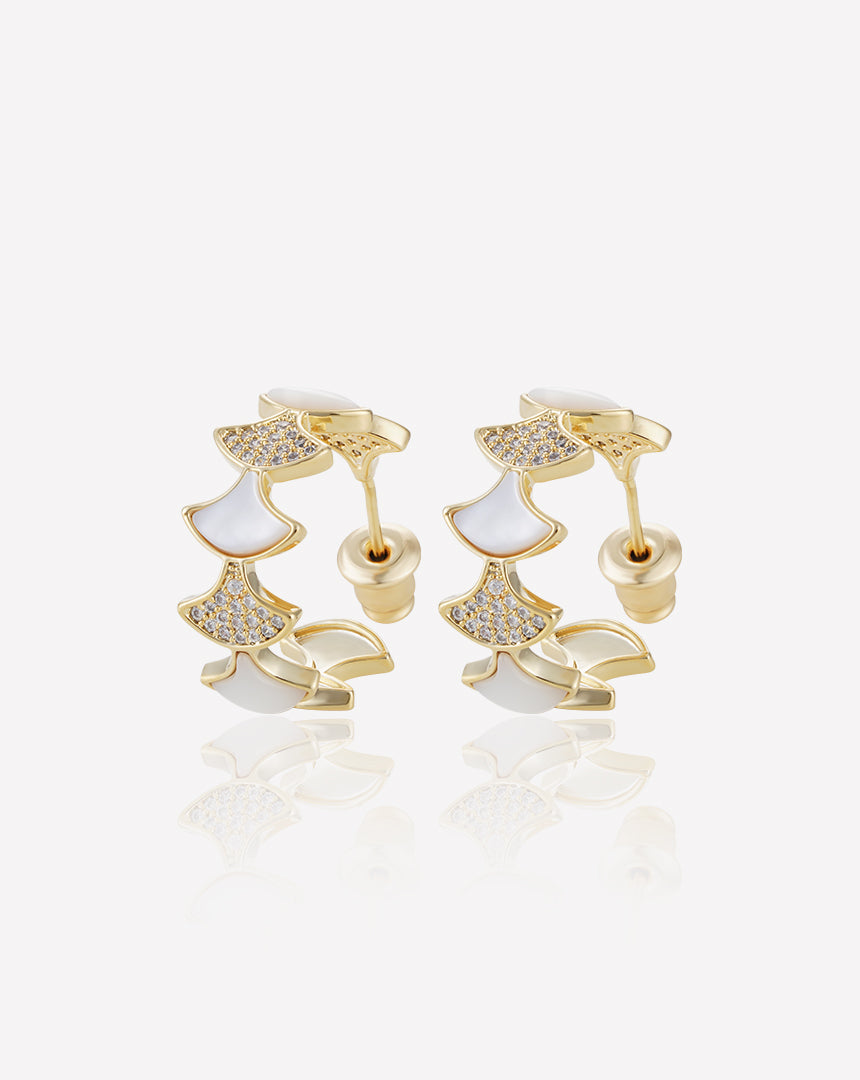 Mira Hoops 18K yellow gold-plated hoop earrings with sparkling zirconia and mother of pearl